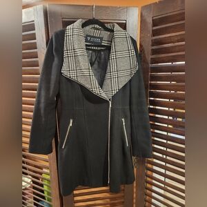 Guess Black Trench Coat with Checkered Collar